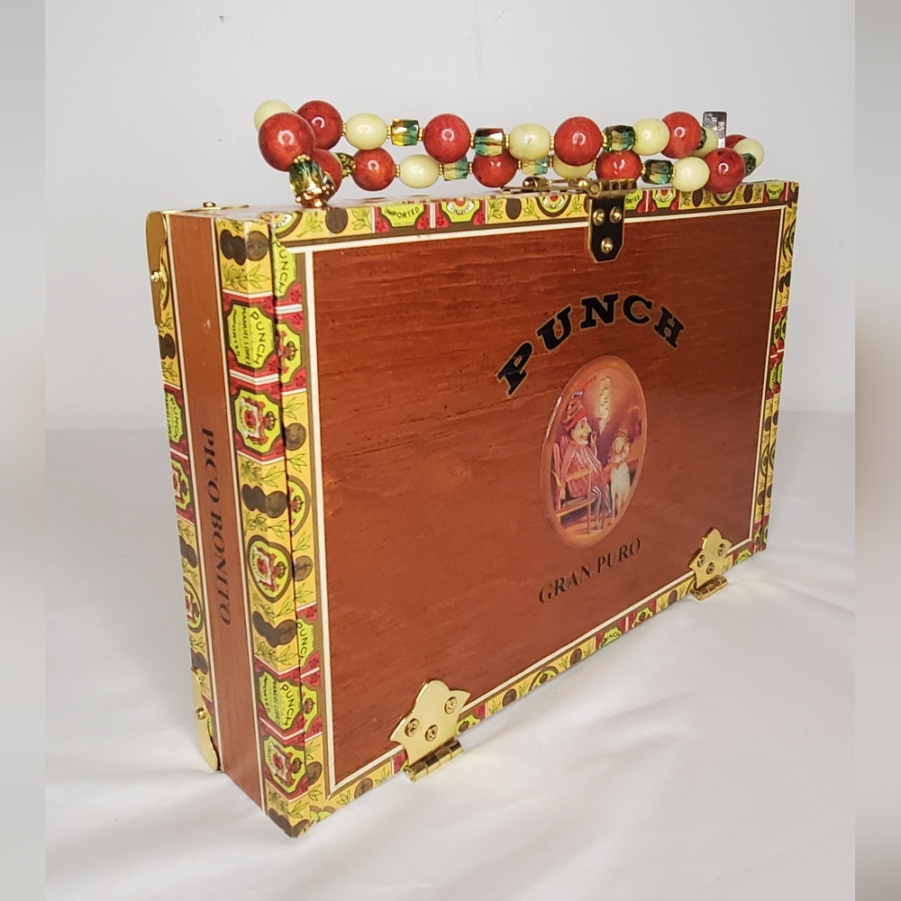 Bags To Di For-Miami-Wooden Cigar Box From Honduras with Colorful Beaded Handle - Picture 2 of 16